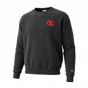 Champion Black Crewneck Sweatshirt with Red Crest Logo